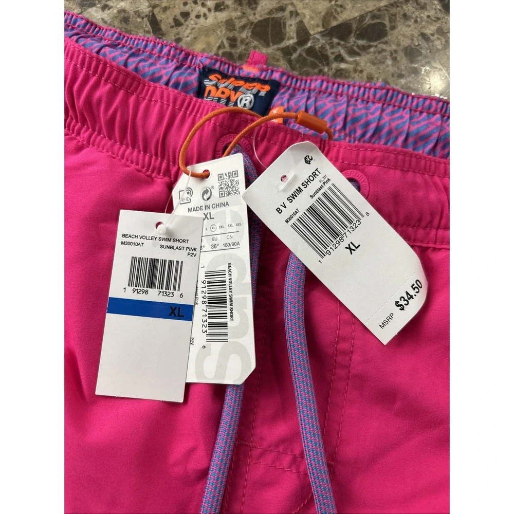 Superdry Beach Volley Swim Shorts Mens XL Sunblast Pink Blue Trunks M30010AT